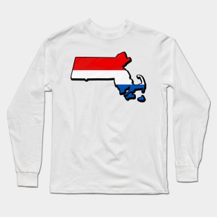 Red, White, and Blue Massachusetts Outline Long Sleeve T-Shirt